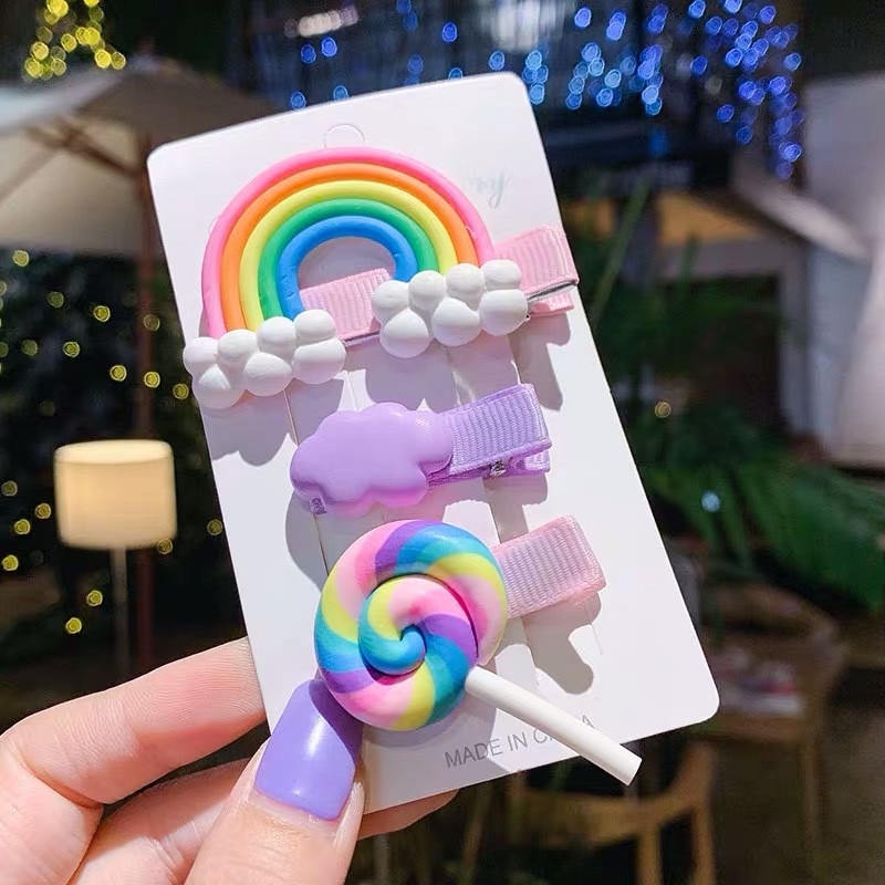 Hair Pins Baby Beauty Hair Pin Accessories Hairclips for Girls Rainbow Cheap 3pcs/set Cute Cloud Lollipop Kids Hairpins Headwear