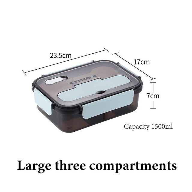 Transparent Lunch Box For Kids Food Storage Container With Lids Leak-Proof Microwave Food Warmer snacks bento box japanese style: BLUE 1500ML