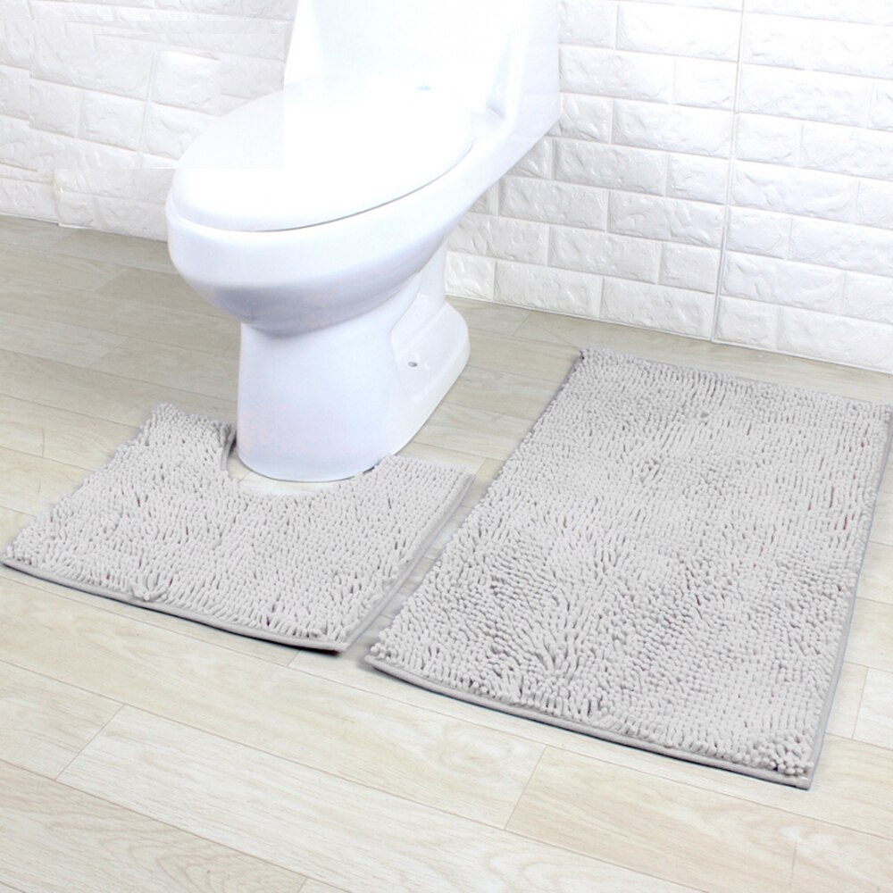 2 stuks - slip badmat badkamer tapijt tapijt set flanellen keuken badmat tapijt badkamer toilet mat wasbaar toilet tapijt: Zilvergrijs