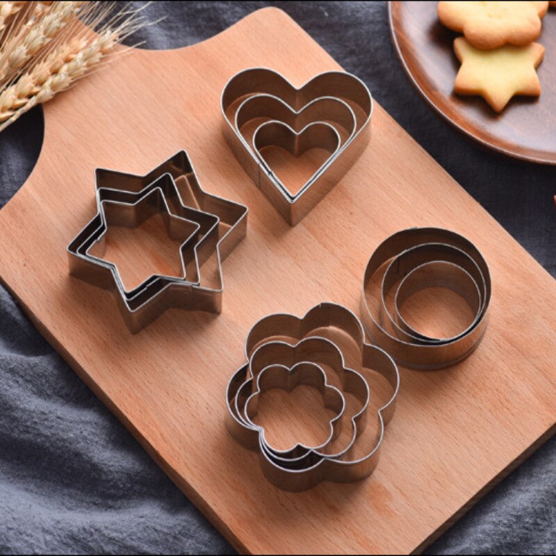 Moldes para galletas de acero inoxidable, utensilios de decoración de repostería, molde para hornear, plantillas de pastelería, 12 unidades
