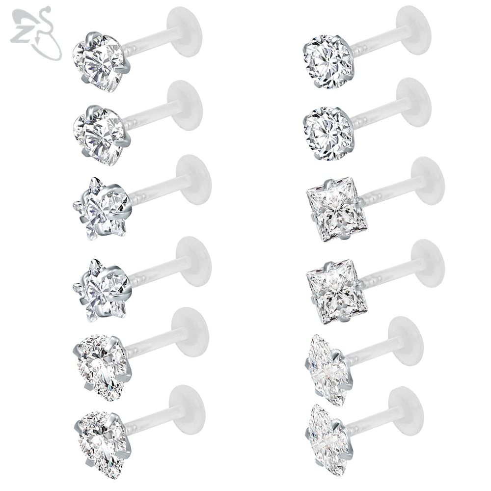 ZS 10-12 Teile/los 16G Klar Bioflex CZ Kristall Labret Monroe Lippen Ring einstellen Ohr Wendel Tragus Knorpel ohrring Zucht durchbohren Schmuck