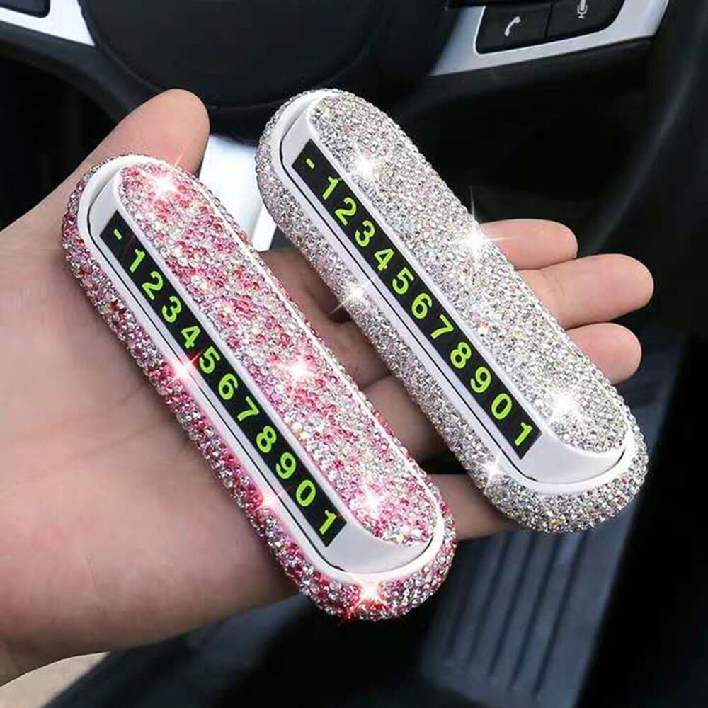1 Pcs Luxury Car Phone Number Parking Card Dashboard Decoration With Crystal Diamond DIY Accessories Interior Accessories