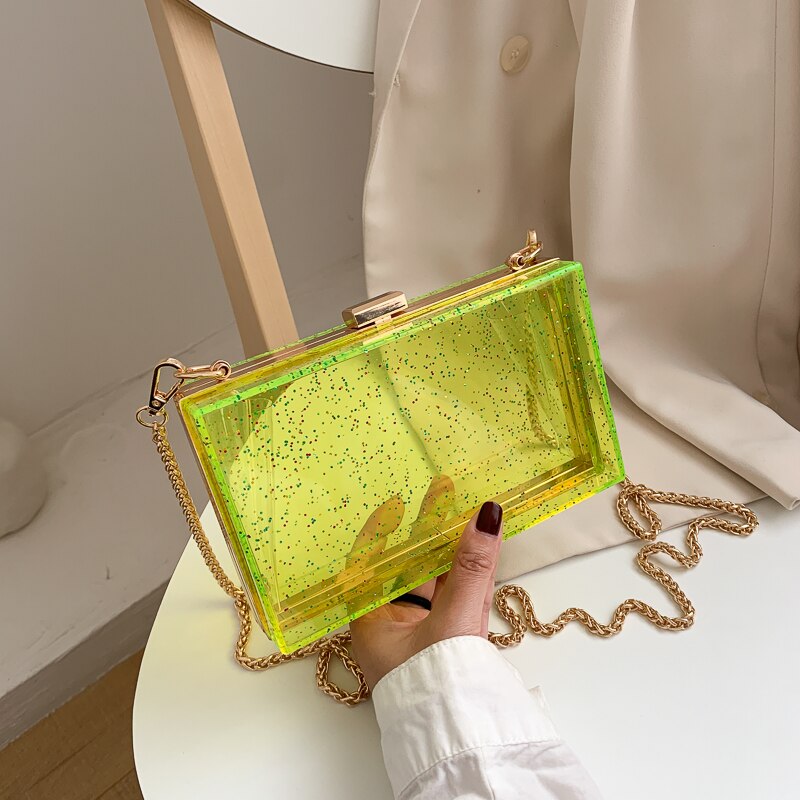 Pochettes de jour à paillettes pour femmes, sac Transparent en acrylique, joli sac à main Transparent à bandoulière, pochette de soirée,: Yellow