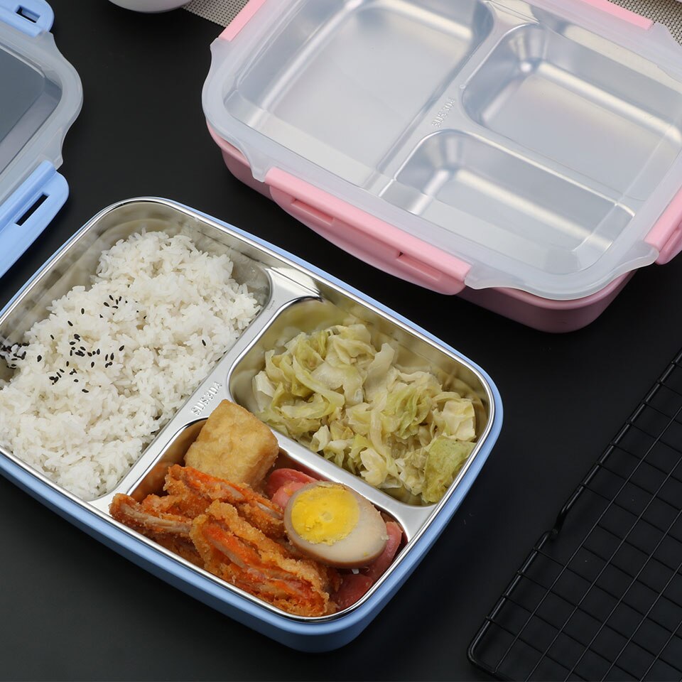 Stainless Steel Lunch Box Boiling Water Heated Food Container School Canteen Office Bento Box Kids Meal Prep Microwavable + Bag