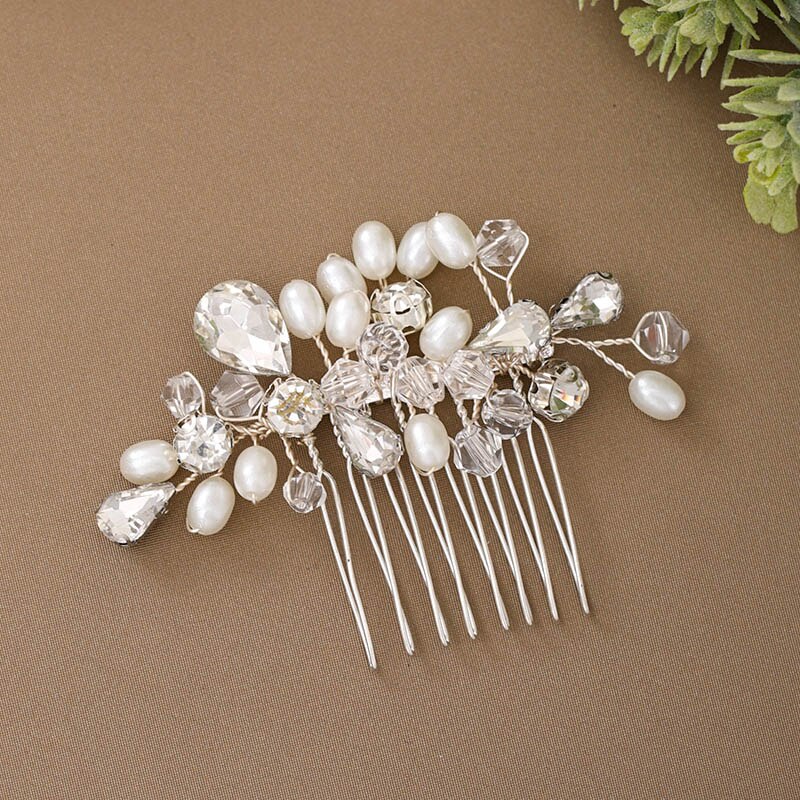 GETNOIVAS Handmade Silber Farbe Perle Blume Haar Kamm Braut Tiara Crown Kopfschmuck Hochzeit Braut Frauen Haar Schmuck Zubehör: 48482