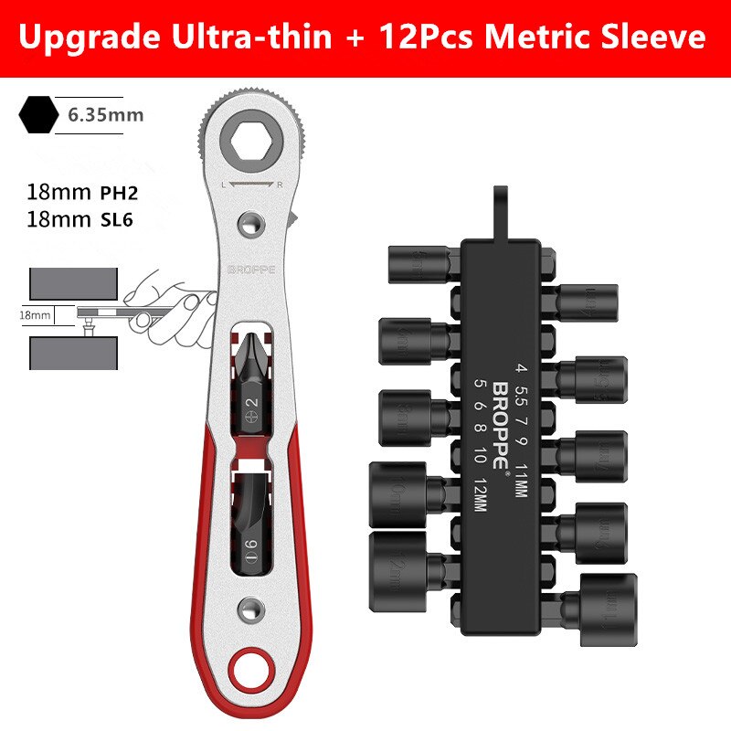 BROPPE Upgrade 36 Teeth Two-way Ratchet Screwdriver Multi-function Turning Right Angle Screwdriver Set Used For Narrow Space: With 12Pcs Sleeve