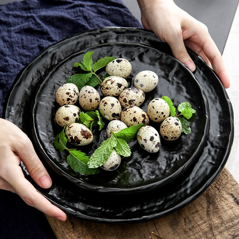 Japanese Ceramic Stone Pattern Black Glaze Dinner Plate Steak Salad Plate Home Dessert Sushi Square Dish Restaurant Tableware