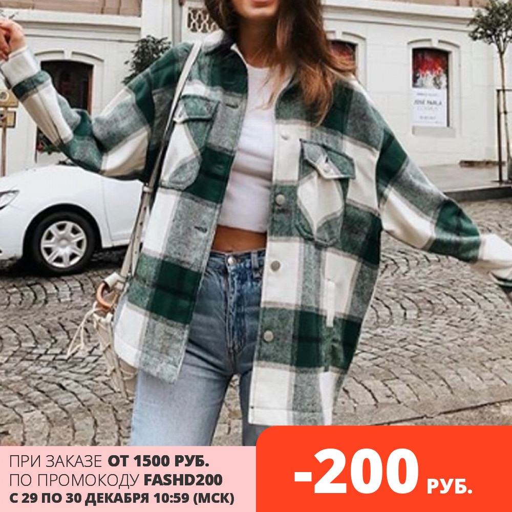 Toppies efterår vinter plaid oversize jakker løs kausal ternet streetwear frakke