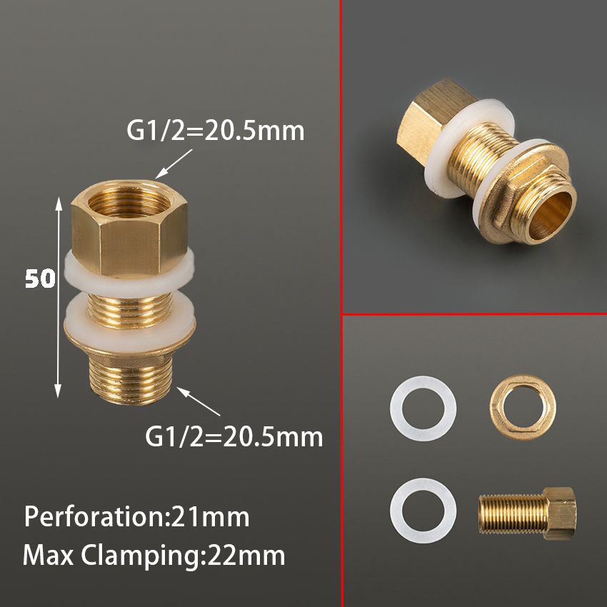 Conector de tanque de agua de latón de 1/2 "y 1/4", junta de silicona, tubo de cobre, junta de acoplamiento de tanque de peces, adaptador de manguera de tubo de riego de jardín