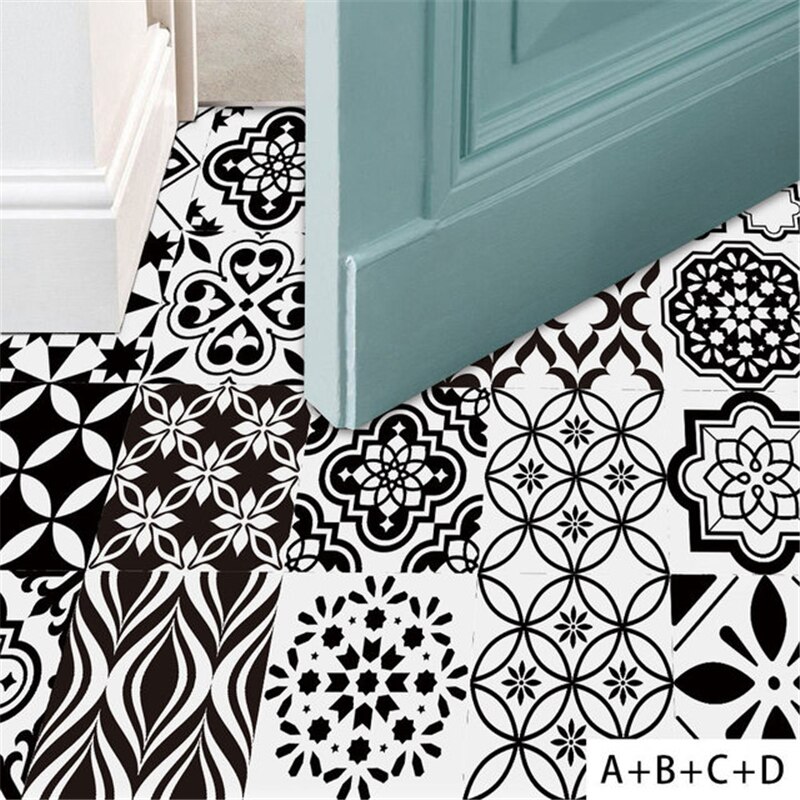 Waterproof Retro Black and White Tile Stickers Bathroom Kitchen DIY Stitching Stickers Moisture-proof Wall Stickers