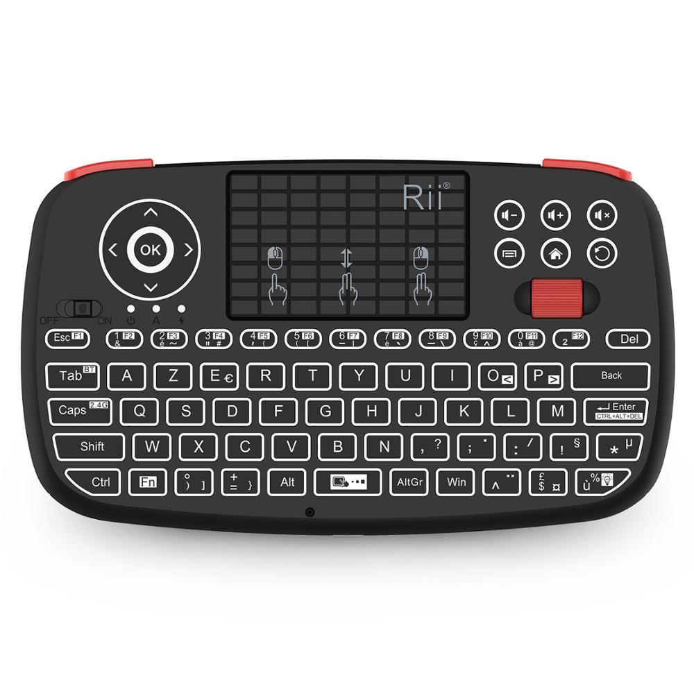 Rii i4 Mini clavier France AZERTY clavier 2.4GHz Bluetooth double touche de poche rétroéclairé souris Touchpad télécommande pour Windows Android