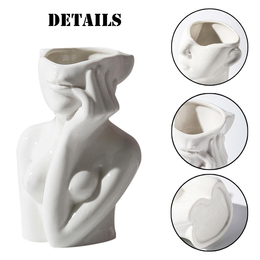 Ceramic Human Face Flower Vase Art Creatrive Sculpture Human Head Abstract Plant Flower Pot Home Decor Arrangement