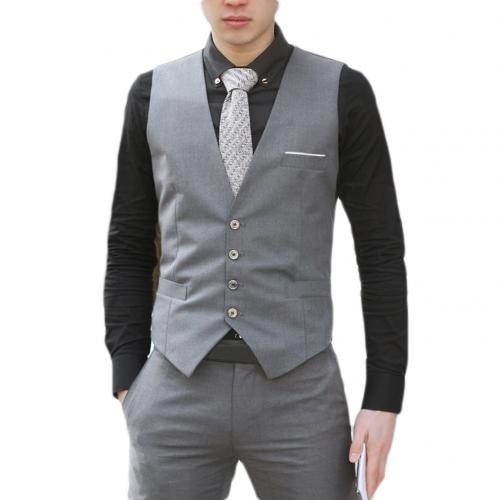 Dress Vests for Men 4 Buttons V-Neck Mens Suit Vest Sleeveless Waistcoat Slim Fits Male Waistcoat Working Wedding Suits Vest: Grey / XXXXL