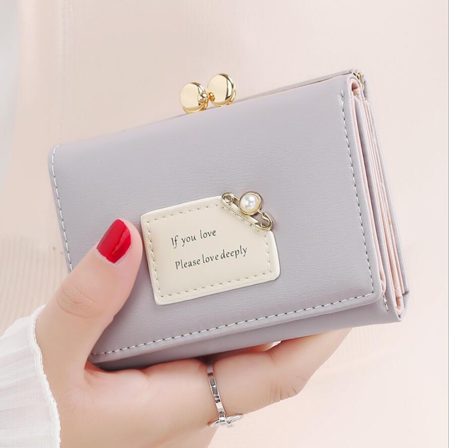 Women Wallets Female Short Three Fold Purse Simple Cute Student Clutch Card Holder Coin Purse: Purple