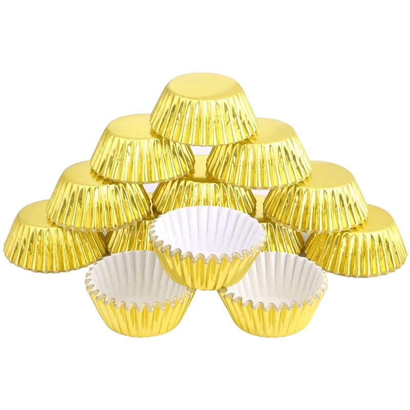 Mini fundas doradas metálicas para magdalenas, fundas de papel para hornear magdalenas, Fondo de 5cm de diámetro, 500 Uds.