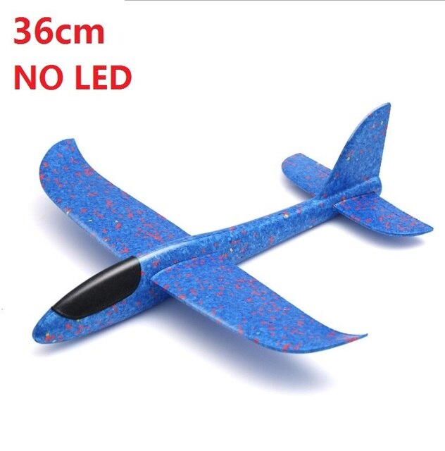 Schiuma aereo aliante bambini aeroplani lampade a Led modalità di volo aerei inerziali bambini lancio a mano all&#39;aperto giocattoli sportivi regalo: no LED 36cm blue