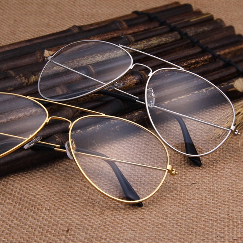 Retro estilo aviador gafas con montura metálica hombres y mujeres Vintage de de oro/plata/gris/negro transparente lente gafas