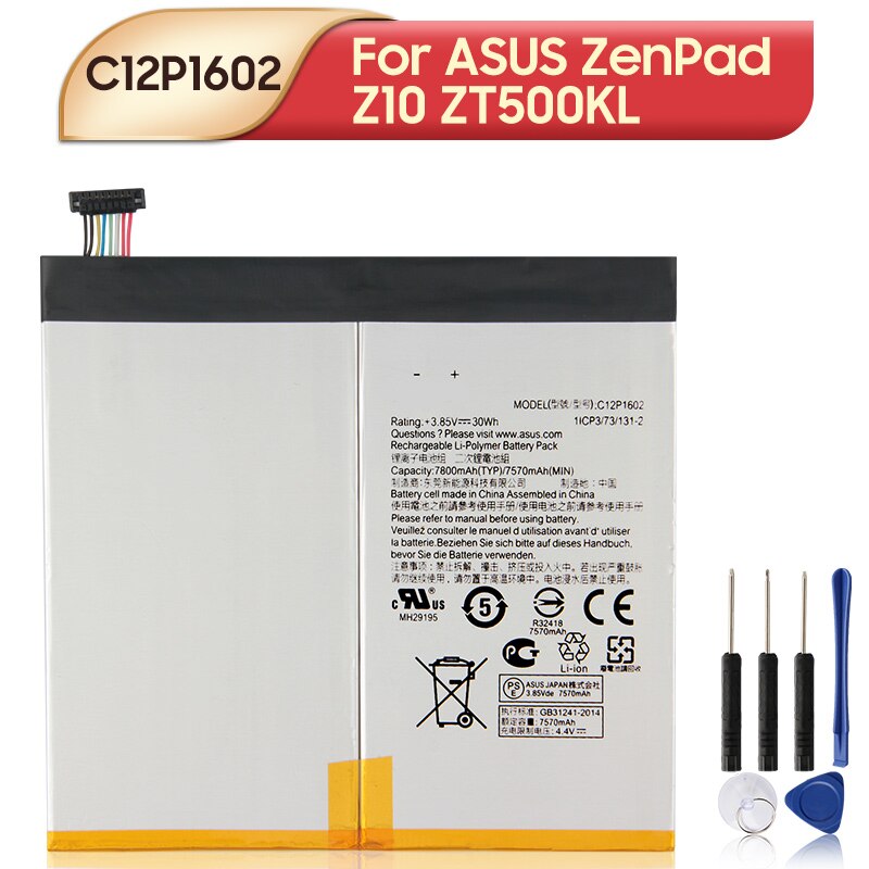 Bateria de substituição original c12p1602 para asus zenpad z10 zt500kl tablet bateria 7800mah