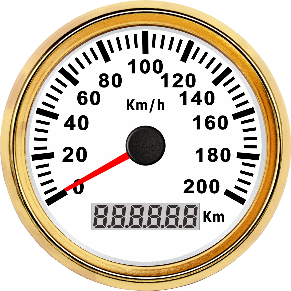 Digital 85mm gps speedometer båd marine bil speedometer universal auto tuning motorcykel instrument panel lcd 200km/h 9-32v: Guld hvid -200kl