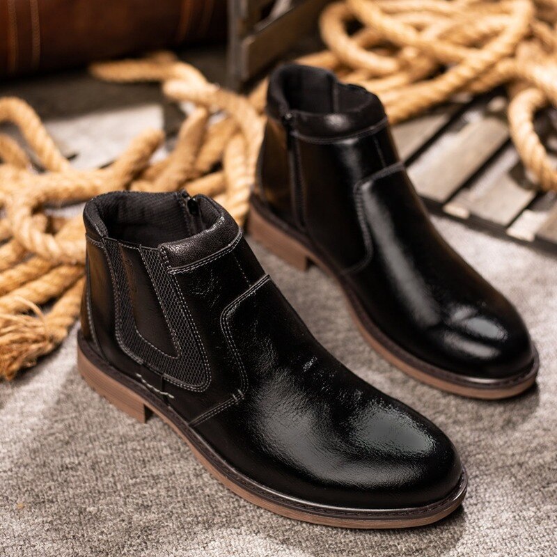 Bottines en cuir à plateforme pour homme, bottines montantes imperméables, à enfiler, décontractées, pour moto Chelsea