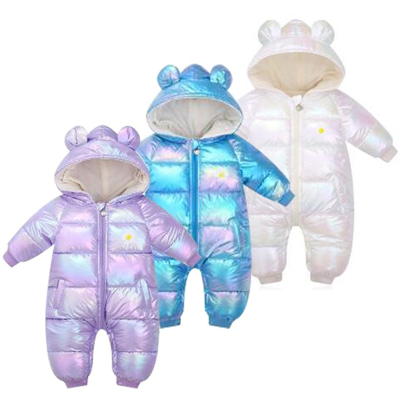 Babymeisjesromper winter felle kleur met capuchon dikke warme jumpsuits kostuum voor peuterjongens bovenkleding winddicht sneeuwpak