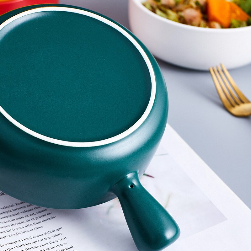 Ceramic Tableware Single Handle Baking Plate Rice Bowl Household Dish Breakfast Bowl Net Red Baking Bowl Steak Plate