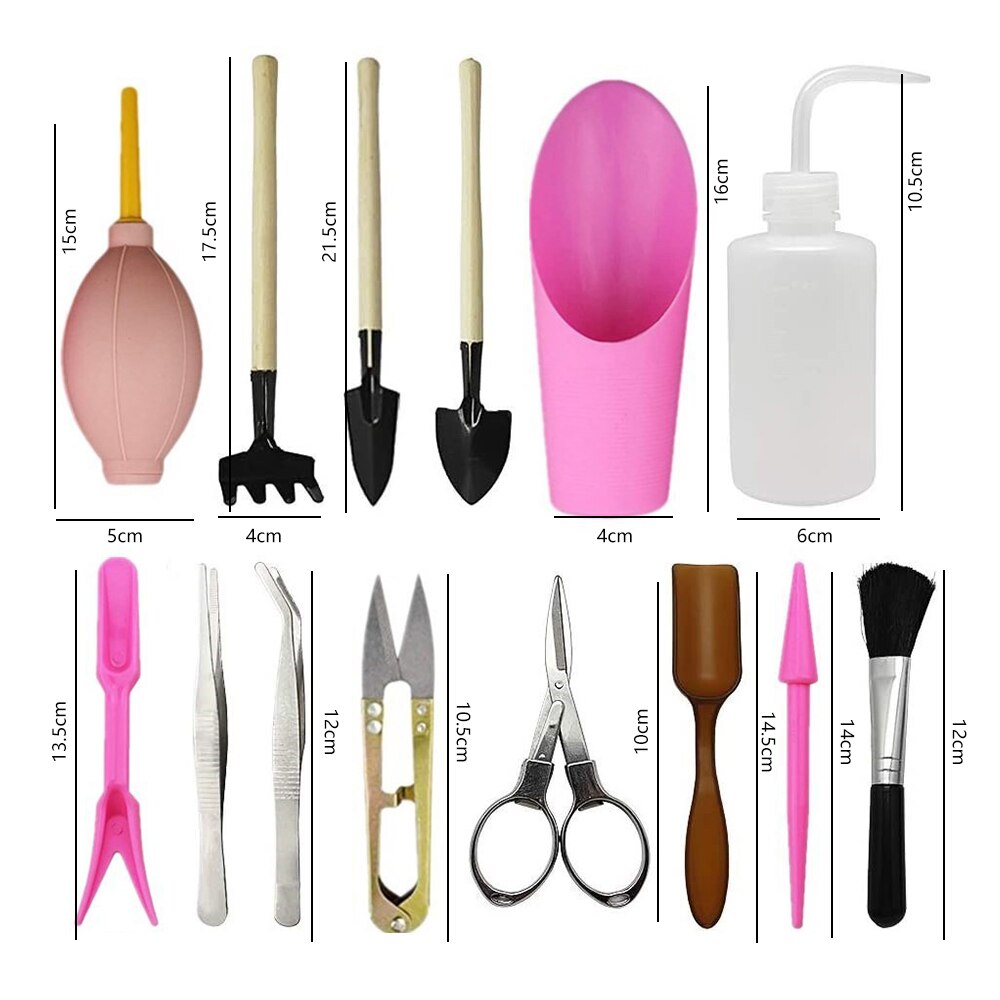 Succulent Plants Tools Mini Garden Hand Tools Set Transplanting Tools Miniature Planting Gardening Tool Set For Indoor Miniature: A 14Pcs Pink