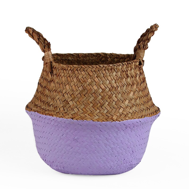 14 Colors Panier Osier Foldable Handmade Storage Basket Wicker Rattan Seagrass Straw Flower Pot Laundry Basket Cestas Mimbre: purple