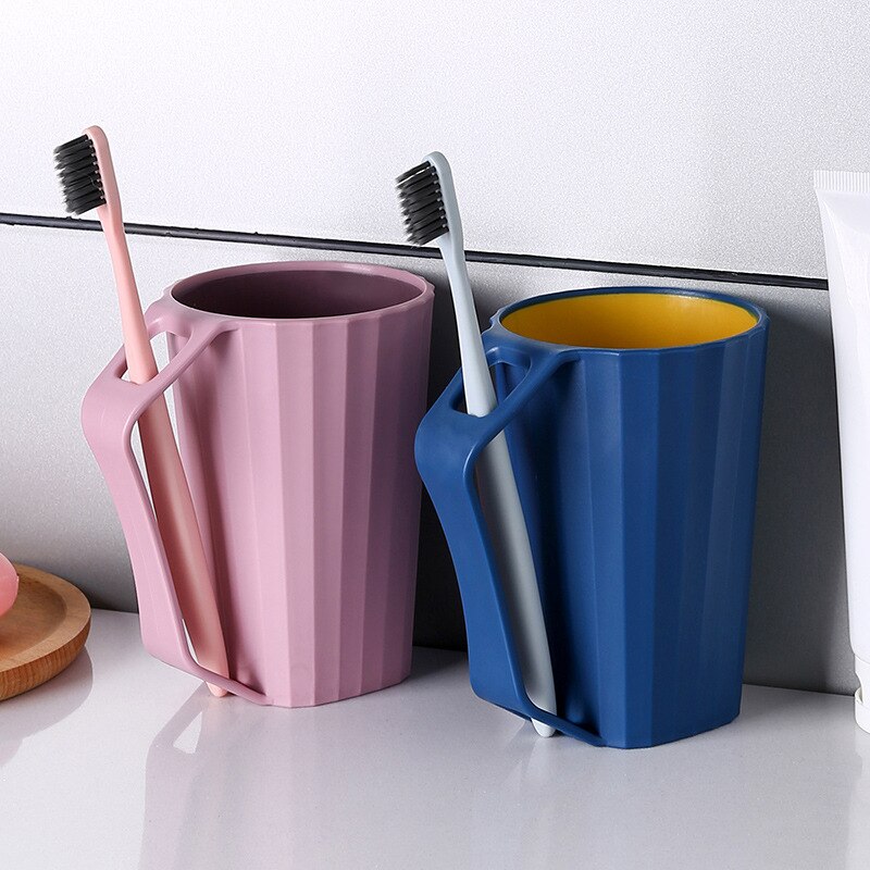 Household Washing Mups With Handle Couple Brushing Cups Children Mouthwash Cup Solid Color Cute Tooth Cylinder Cups