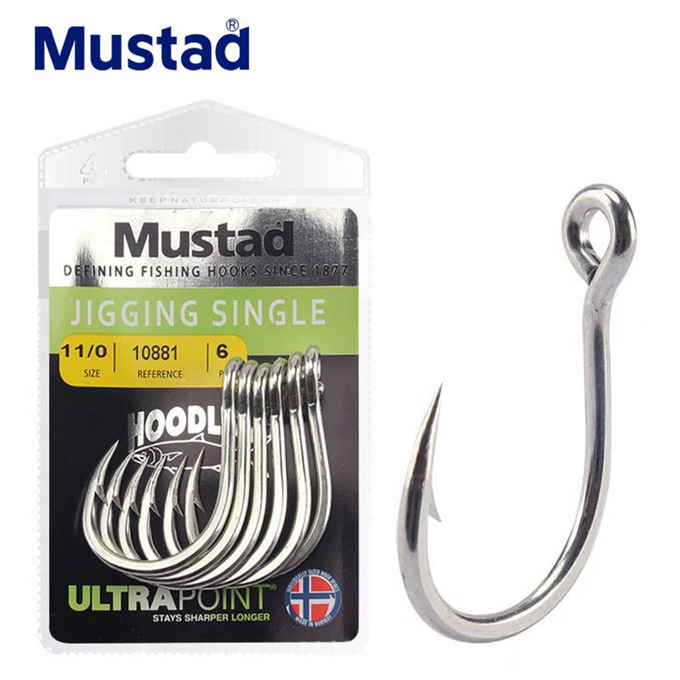 Mustad 10881 Fishing Hooks 100% Original 1/0-11/0 Jigging Single Sea Fishing Hooks Deep Sea Fishing