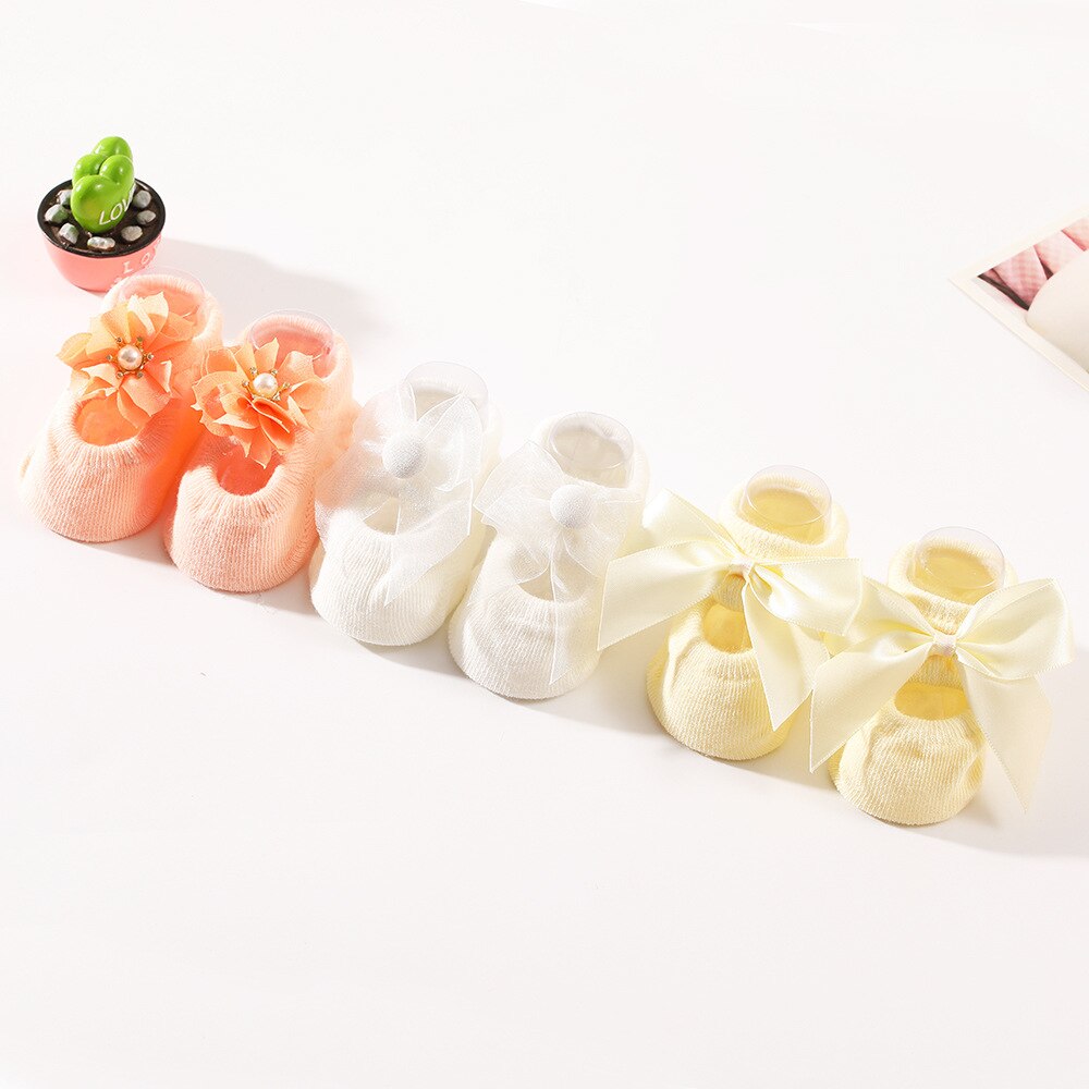 3 Paren/set 0-12Months Baby Sokken Leuke Kant Bloem Parels Crown Bows Antislip Pasgeboren Baby Meisje Sokken Katoen Prinses meisjes Sokken: 08