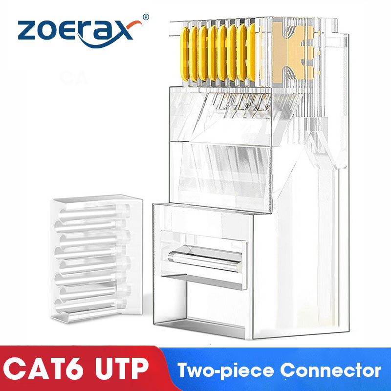 Zoerax CAT5e CAT6 Connector RJ45 Modulaire Plug Network Connectors 50μ Vergulde 1.1Mm Gat End Voor Ethernet Kabel: WHITE / 0.2M