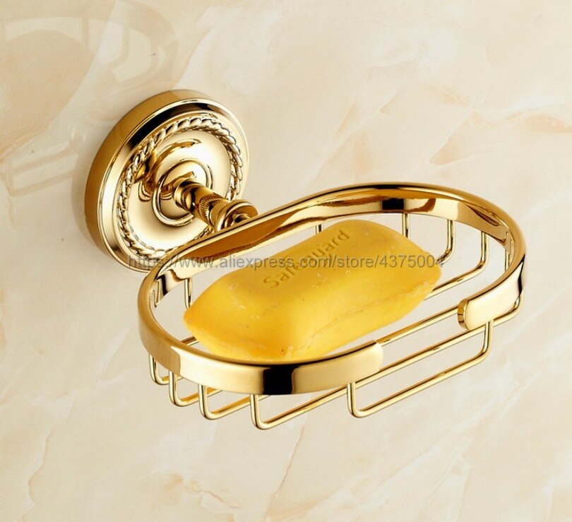 Luksus guld messing sæbe kurv vægmonteret sæbeskål holder sæbe kasse oval form kurv badeværelse tilbehør nba 607