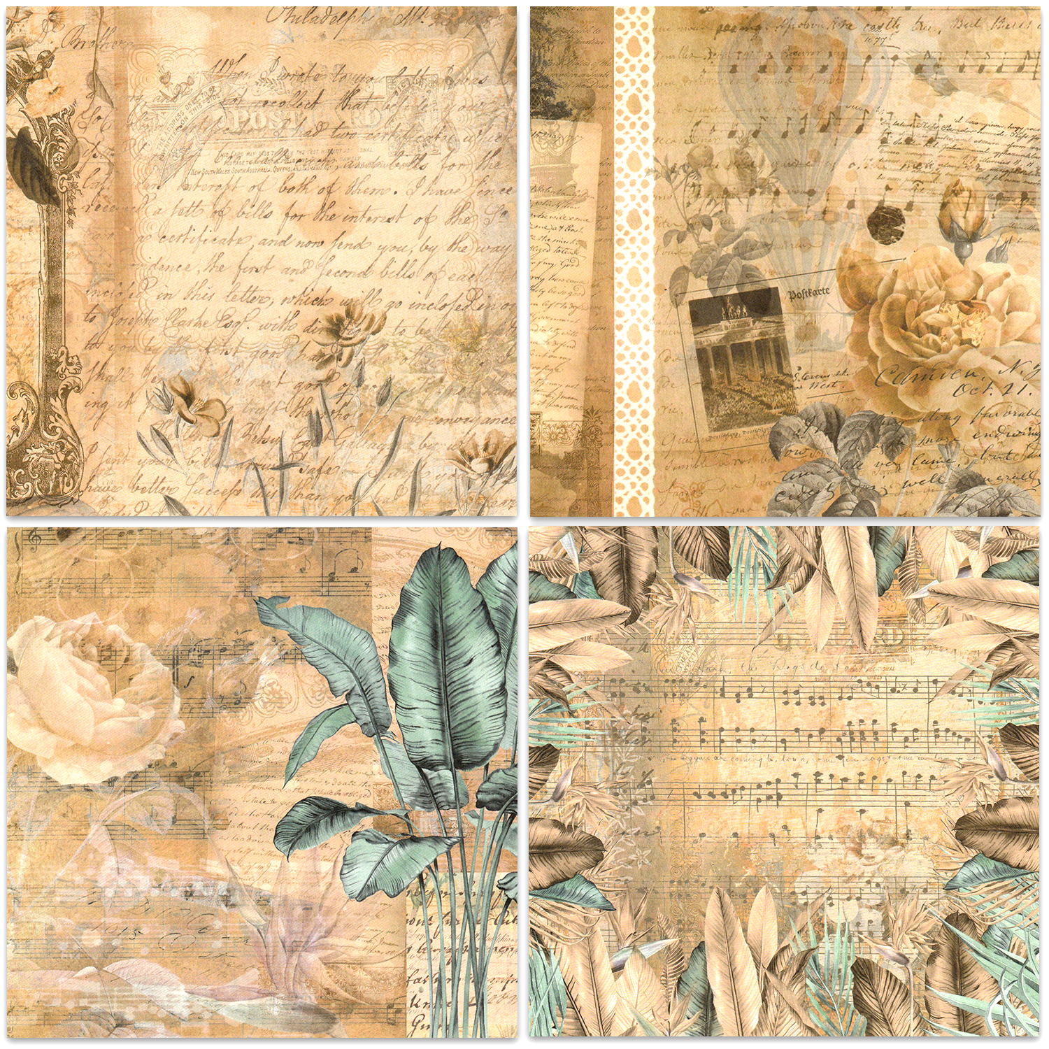 24 ark 30 x 30 cm hobbypapir til scrapbooking i blokk, akvarellfarget, enkeltsidig trykk, junk journal-kartong, rekvisita for kort