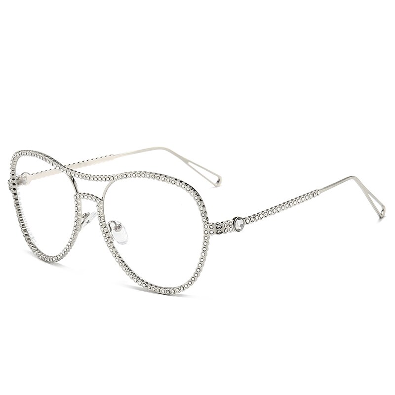 Monture de lunettes strass de luxe pour femmes diamant Anti lumière bleue bloquant les lunettes d'ordinateur myopie optique lunettes de vue: C3 Silver Clear