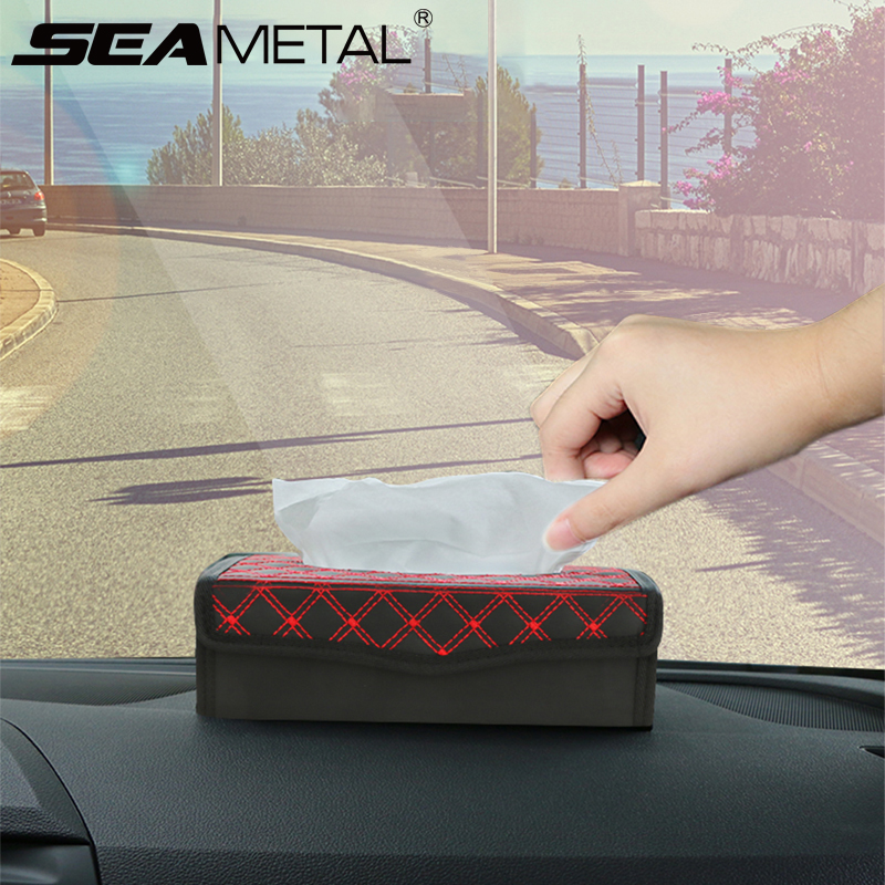 Caja de pañuelos de coche de cuero PU, porta toallas de papel automático para Reposabrazos de tablero, escritorio de oficina, caja de pañuelos de papel plegable, accesorios