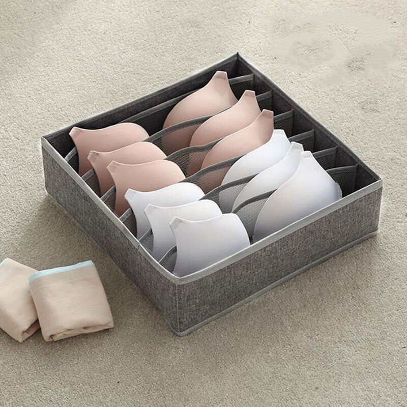 Sovesal skab arrangør til sokker hjem adskilt undertøj opbevaringsboks bh arrangør foldbar skuffe arrangør: Grå 7 gitre