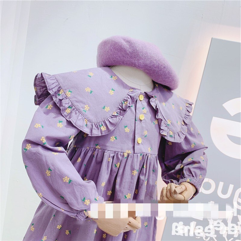 Autumn Girls Long Sleeve Princess Dress Kids Cotton Floral Dresses