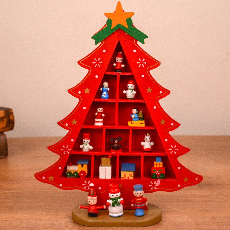 Christmas Decorations Wooden Christmas Tree Scene Layout Ornaments Three-dimensional Red Xmas Table Desktop Decoration: 02