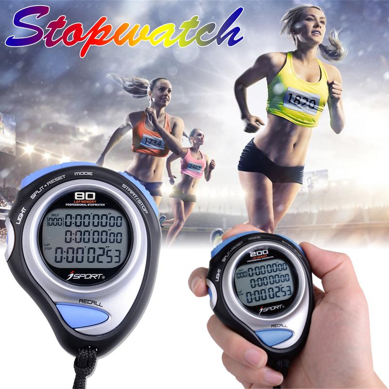 Digital Handheld Stopwatch 80 Laps Memory Three Row Sport Counter Timer Athletics Stopwatch Sport Tool