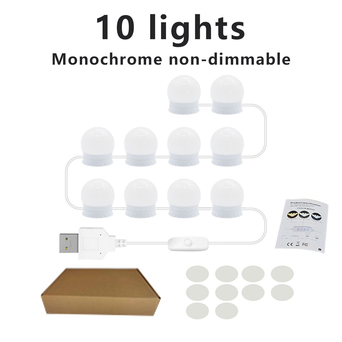 Led Make-Up Spiegel Licht Usb 14 Lampen Kaptafel Ijdelheid Lamp Led Cosmetische Verlichting Traploos Dimbare Badkamer Spiegel Lamp: 10 Pcs White
