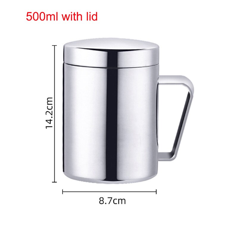 Double Wall Stainless Steel Coffee Mug Portable Cup Travel Tumbler Coffee Jug Milk Tea Cups Double Office Water Mugs: 500ml with lid