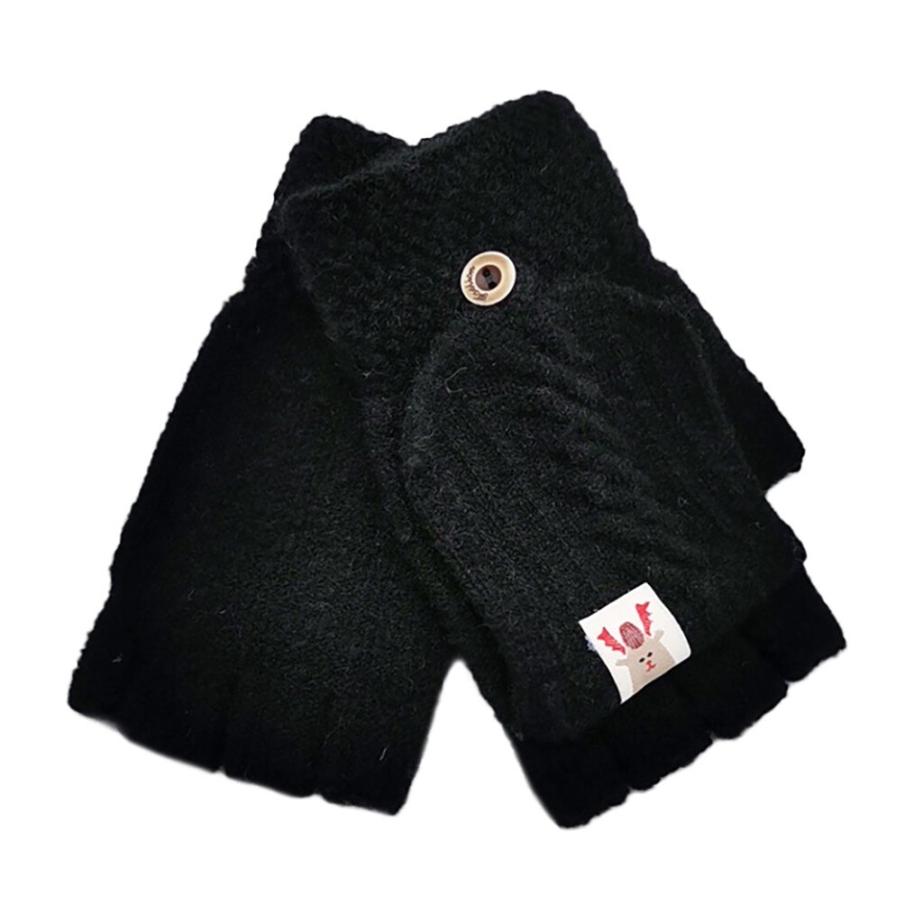freundlicher freundlicher Winter Warme Gestrickte Cabrio kippen oben Fingerlose Fäustlinge Handschuhe Karikatur drucken Handschuhe Für Über 12 Jahre freundlicher: schwarz