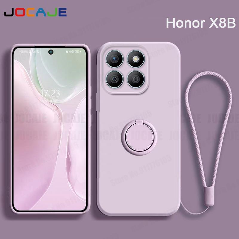 Coque en Silicone liquide pour Huawei Honor X7B X8B X9B, support d'anneau, étuis de téléphone pour Honor X9B X8B X7B, housse souple avec lanière