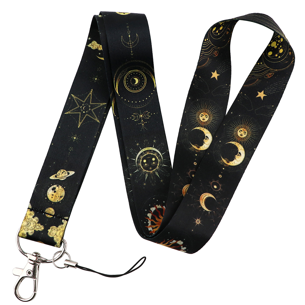 ER1759 Sun And Moon Black Neck Strap Lanyards ID Badge Card Holder Keychain Phone Gym Strap Webbing Necklace