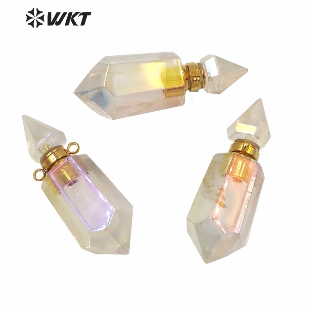 WT-P1591 Amazing lady enegy natural crystal quartz AURA perfume bottle pendant as for friends essencil oil pendant: Default Title