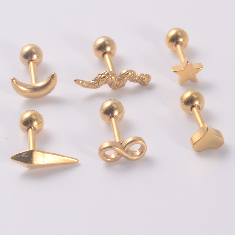 1PC 361L Surgical Steel Snake Ear Tragus Helix Cartilage Earrings Heart Moon Star Lobe Earring Helix Stud Body Piercing Jewelry