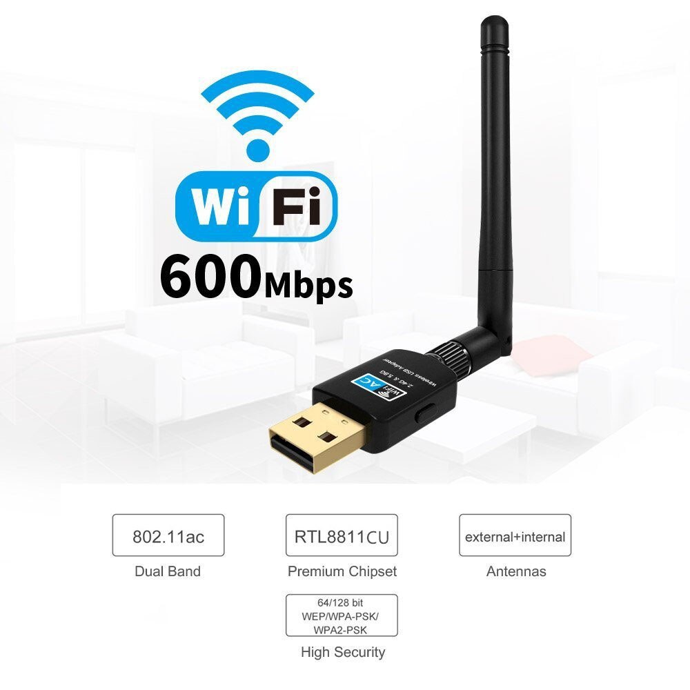Usb wifi adapter 5,8 ghz ,  + 2,4 ghz wi-fi receiver, high speed 600 mbps wi-fi antenna, wireless pc network card 802,11 ac