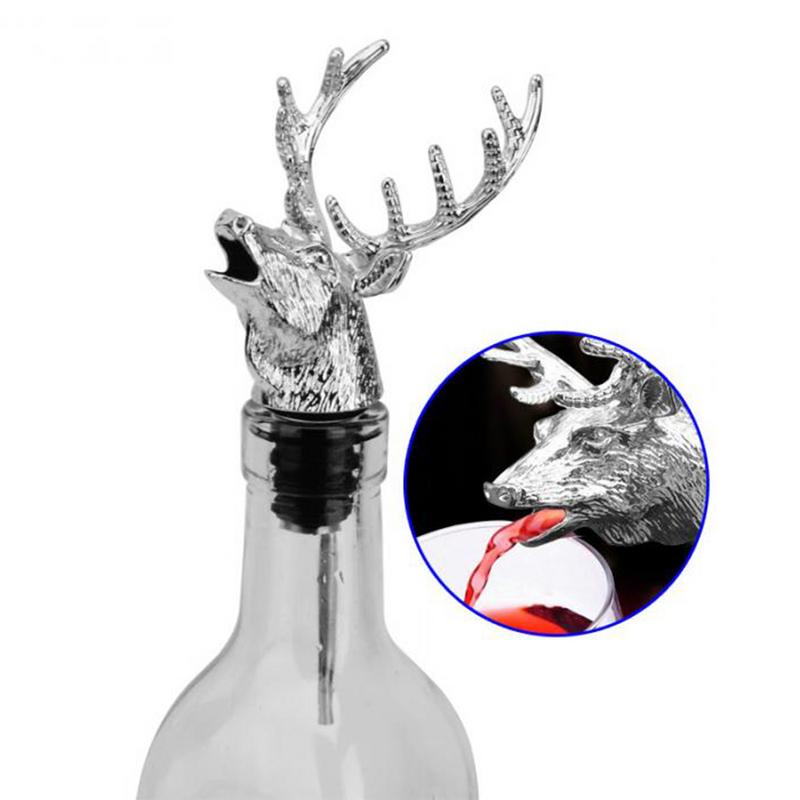 Zinc Alloy Wine Pourer and Bottle Stopper Deer Stag Head Shape Red Pourer Wine Cap Pouring Party: deer