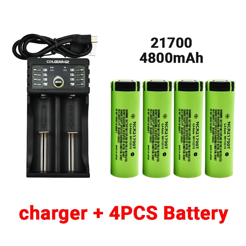 21700 NCR21700T Rechargeable Lithium 4800mAh 3.7V Power Battery High Discharge High Drain Li-ion Battery HD Cell +charger